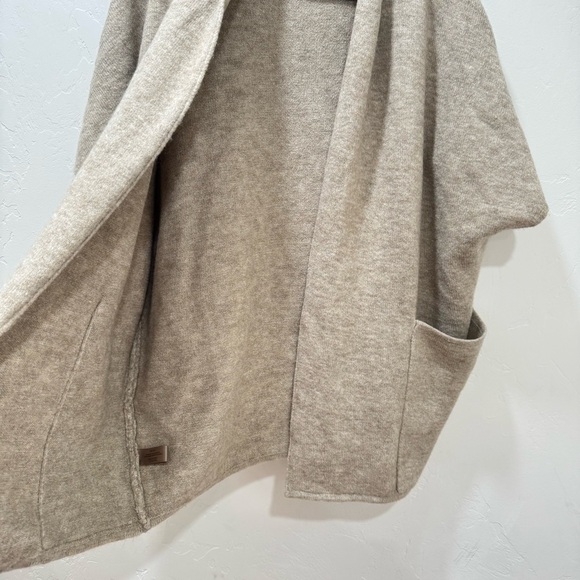 Free People Whistler Collared Shawl Open-Front Sweater Wool Blend Tan Pockets OS - Picture 5 of 14